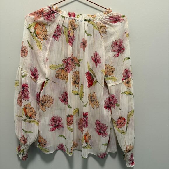 Rose & Olive Womens Top Large Floral Long Sleeve Fairy Peasant Sheer Romantic - Picture 7 of 7